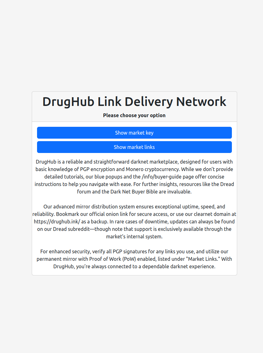Step 2: Find verified DrugHub Market links on the official portal