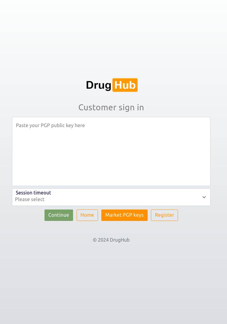 Step 3: Login to DrugHub Market using your PGP key for secure access